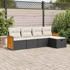 5 pcs conjunto sofás de jardim com almofadões vime PE preto