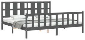 Estrutura de cama com cabeceira 200x200 cm madeira maciça cinza