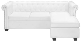 Sofá Chesterfield Chaise Longue - Cor Branco - Couro Artificial - Estr