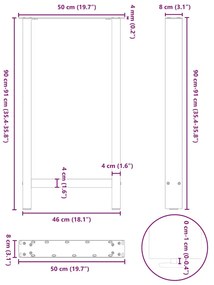 Pés de mesa de bar em aço natural, 2 peças, 50x(90-91) cm, aço