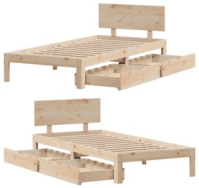 Estrutura de cama c/ gavetas 90x200 cm madeira de pinho maciça