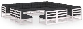 13 pcs conj. lounge de jardim c/ almofadões pinho maciço branco