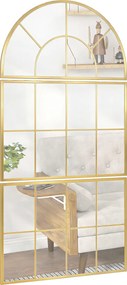 Espelho de parede arqueado 76 x 150 cm, espelho de parede em forma de janela, conjunto de 3 peças, moldura em metal, dourado