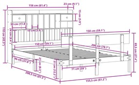 Cama com estante sem colchão 150x200 cm pinho maciço