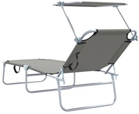 Espreguiçadeiras dobráveis 2 pcs com toldo em tecido Oxford cinza 600D