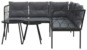Conjunto de sofás de jardim c/ almofadões aço/textilene preto