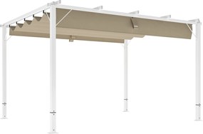 Outsunny Pergola jardim exterior em alumínio 3 x 4 m com teto retrátil, proteção solar UPF30+, para terraço, pátio, branco | Aosom Portugal
