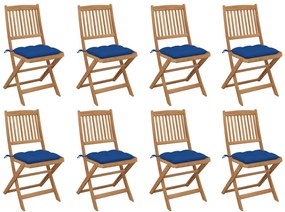 vidaXL Cadeiras de exterior dobráveis c/ almofadões 8pcs acácia maciça