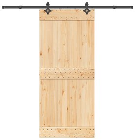 Porta de correr com ferragens 90x210 cm madeira de pinho maciça