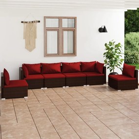 vidaXL 6 pcs conjunto lounge jardim c/ almofadões vime PE castanho