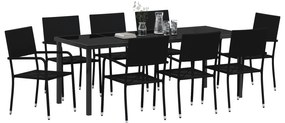 Conjunto de Jantar de Jardim 9 Peças Rattan Poliéster Preto