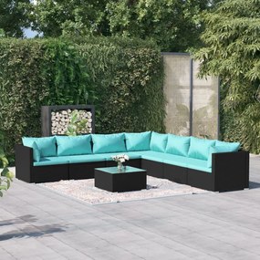 vidaXL 8 pcs conjunto lounge de jardim c/ almofadões vime PE preto