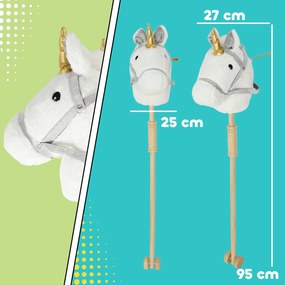 Cavalo com Pau de Madeira Design Unicórnio Sons e Rodas Cavalo de Brinquedo 95x25x27 cm Branco