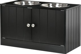 Comedouro elevados para cães e gatos, suporte para duas tigelas, 60 x 30 x 35,5 cm, inclui duas tigelas de 2 litros em aço inoxidável