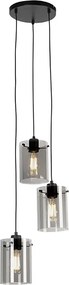 Candeeiro de suspensão design preto com vidro fumê 3 luzes - Dome