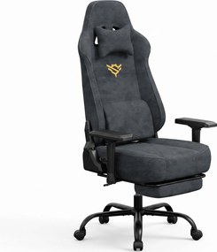 Cadeira de gaming em imitação de camurça com apoios de braços 4D, apoio para os pés e mola ensacada, até 200 kg, cinzento antracite