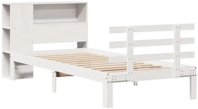 Cama com estante sem colchão 75x190 cm pinho maciço branco