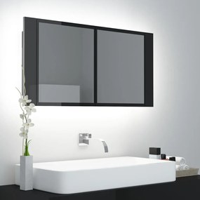 804978 vidaXL Armário espelhado casa de banho LED acrílico preto brilhante