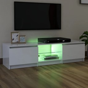 Móvel de TV Vinici com Luzes LED de 140cm - Branco Brilhante - Design