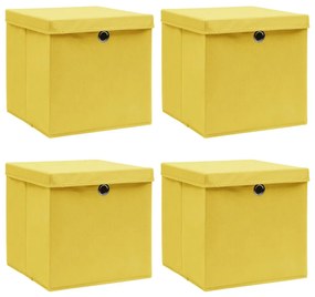 Caixas de arrumação com tampas 4pcs 32x32x32 cm tecido amarelo