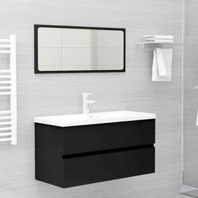 vidaXL 2 pcs conj. móveis de casa de banho derivados de madeira preto