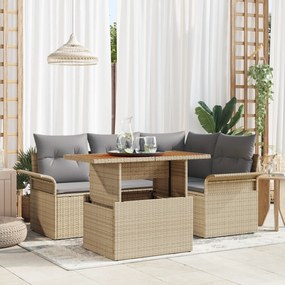 Conjunto de Sofá para Jardim vidaXL 5 Peças com Almofadas Bege Rattan Poli