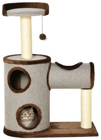 PawHut Árvore Arranhador para Gatos Médios Altura 104cm Torre de Escalada para Gatos com Barril Arranhador Plataforma Superior Túnel Poste de Sisal e Bola Suspensa 75x39x104cm Marrom