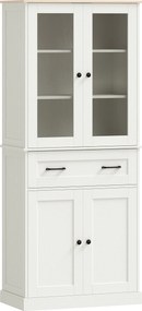 HOMCOM Armário de Cozinha com 2 Portas de Acrílico Gaveta Grande e Prateleiras Ajustáveis 76x40x182,5 cm Creme | Aosom Portugal