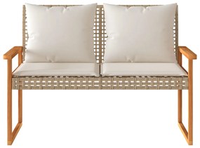 4 pcs conj. lounge jardim c/ almofadões vime PE mistura beges