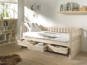 Cama infantil FRITZ (90x200) com 3 gavetas + Estrado NATURAL