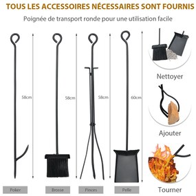 Suporte para lenha de 30 polegadas com 4 suportes para ferramentas e gravetos para ambientes internos e externos