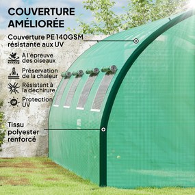 Estufa de jardim tipo túnel 6 x 3 x 2 m, 18 m², 8 janelas, 2 portas articuladas, lona de PE, estrutura em ferro galvanizado verde