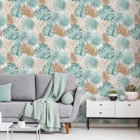 DUTCH WALLCOVERINGS Papel de parede folhas costela-de-adão verde