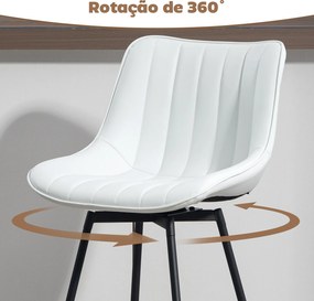 Conjunto de 2 Bancos de Bar Giratórios com Encosto Curvado e Apoio para os Pés Estofados em PU 47x54,5x97,5 cm Branco