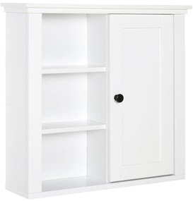 HOMCOM Armário de banheiro multifuncional Armário de parede com economia de espaço com 3 níveis abertos 1 porta Prateleira de sobreposição ajustável 53x14.5x50.5 cm Branco