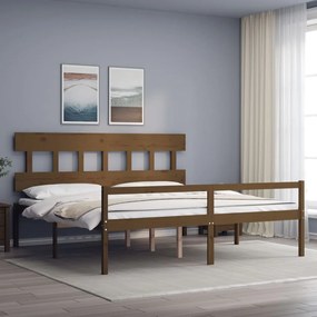 Cama para idosos c/ cabeceira 200x200 cm madeira castanho-mel