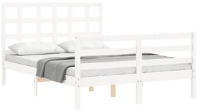 Estrutura de cama com cabeceira 140x200cm madeira maciça branco