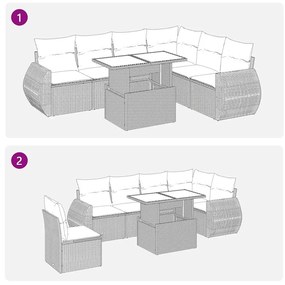 7 pcs conj. sofás jardim com almofadões vime PE cinzento-claro