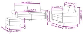 3 pcs conjunto de sofás com almofadões veludo cinzento-claro