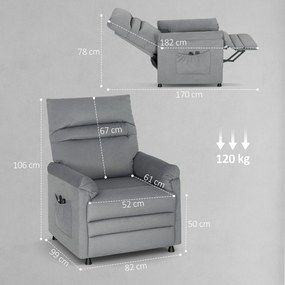 Poltrona Relax com Aquecimento Lombar e Massagem por Vibração Reclinável Função de Memória  82x99x106 cm Cinzento