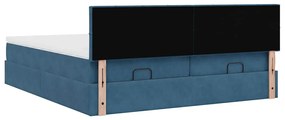 Estrutura de cama otomana com colchão azul escuro Veludo