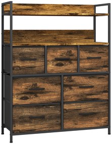 HOMCOM Cómoda com 7 Gavetas Dobráveis Prateleiras Abertas e Estrutura de Aço Cómoda Estreito 79x29x101 cm Castanho Rústico