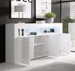 Aparador Alays – 155x37x91,5 cm – Branco Brilhante – 3 Portas com Luz