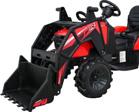 Trator elétrico para Crianças 12V 4x4 720-T Com Reboque Rodas EVA, Assento de couro Vermelho