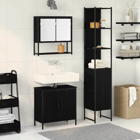 Conjunto de Móveis de Banheiro em 3 Peças Preto Carvalho Madeira Engen