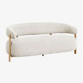 Sofá De 2 Lugares Em Tecido Chenille E Ferro Jolie Castanho Madeira & Chenille Bege Creme - Sklum