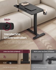 Mesa auxiliar para computador móvel com rodas, 80 x 45 cm 80 x 45 x (65-102) cm Preto