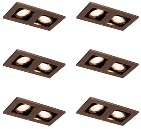 Conjunto de 6 focos embutidos bronze escuro retangulares 2-luzes ajustáveis - Qure