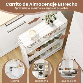 Carrinho cozinha estreito 47,5 x 13 x 80,5 cm com estação de carregamento de 4 níveis com rodas bloqueáveis Branco