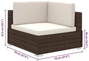 8 pcs conjunto lounge jardim c/ almofadões vime PE castanho